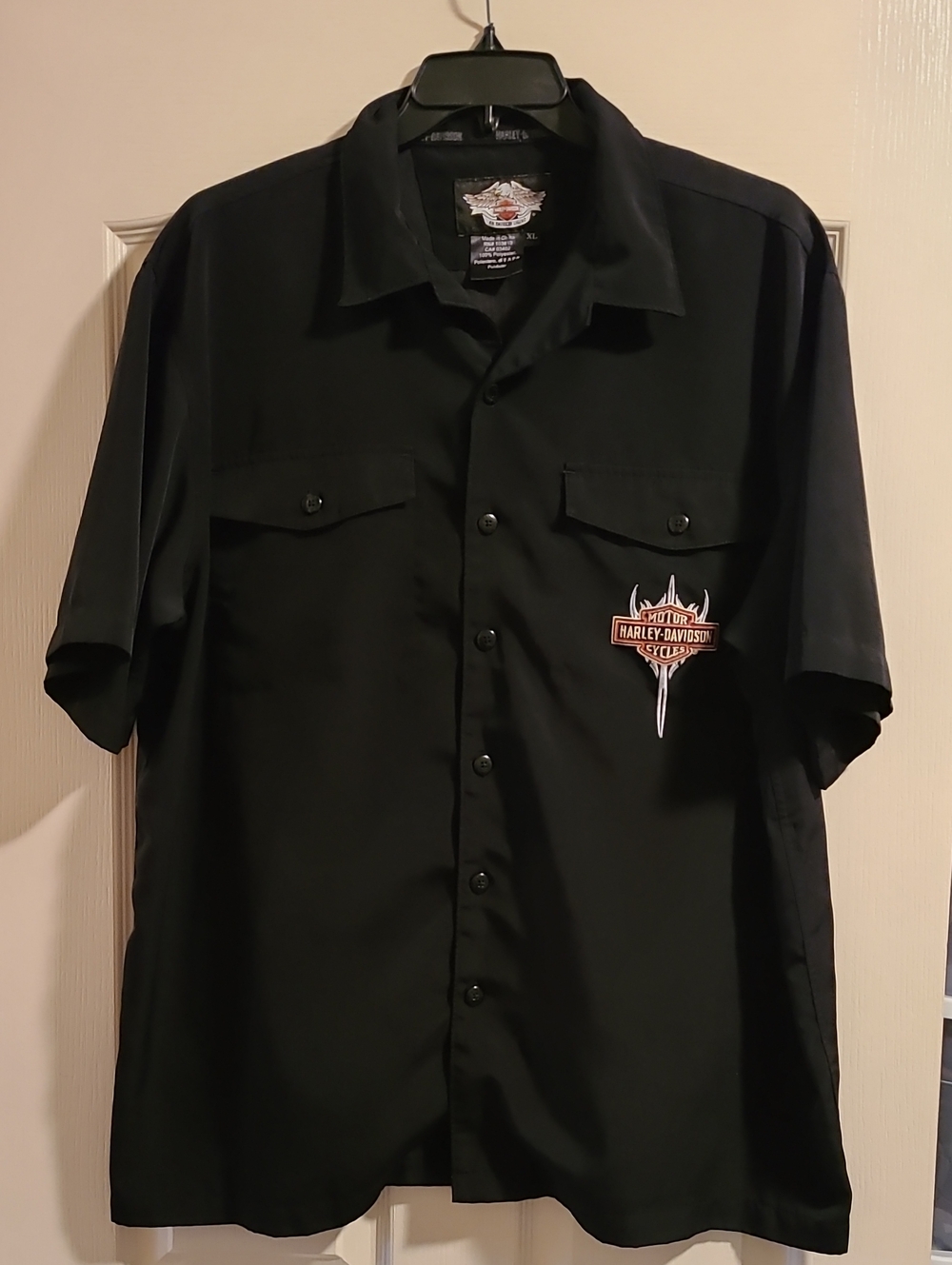 Harley-Davidson Button Down Shirt Men Short Sleeve Flame Dual Chest Pockets XL